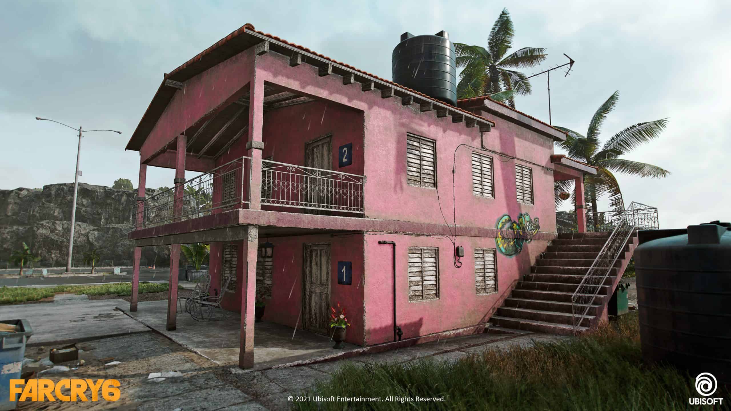 Far Cry 6 art, pink motel