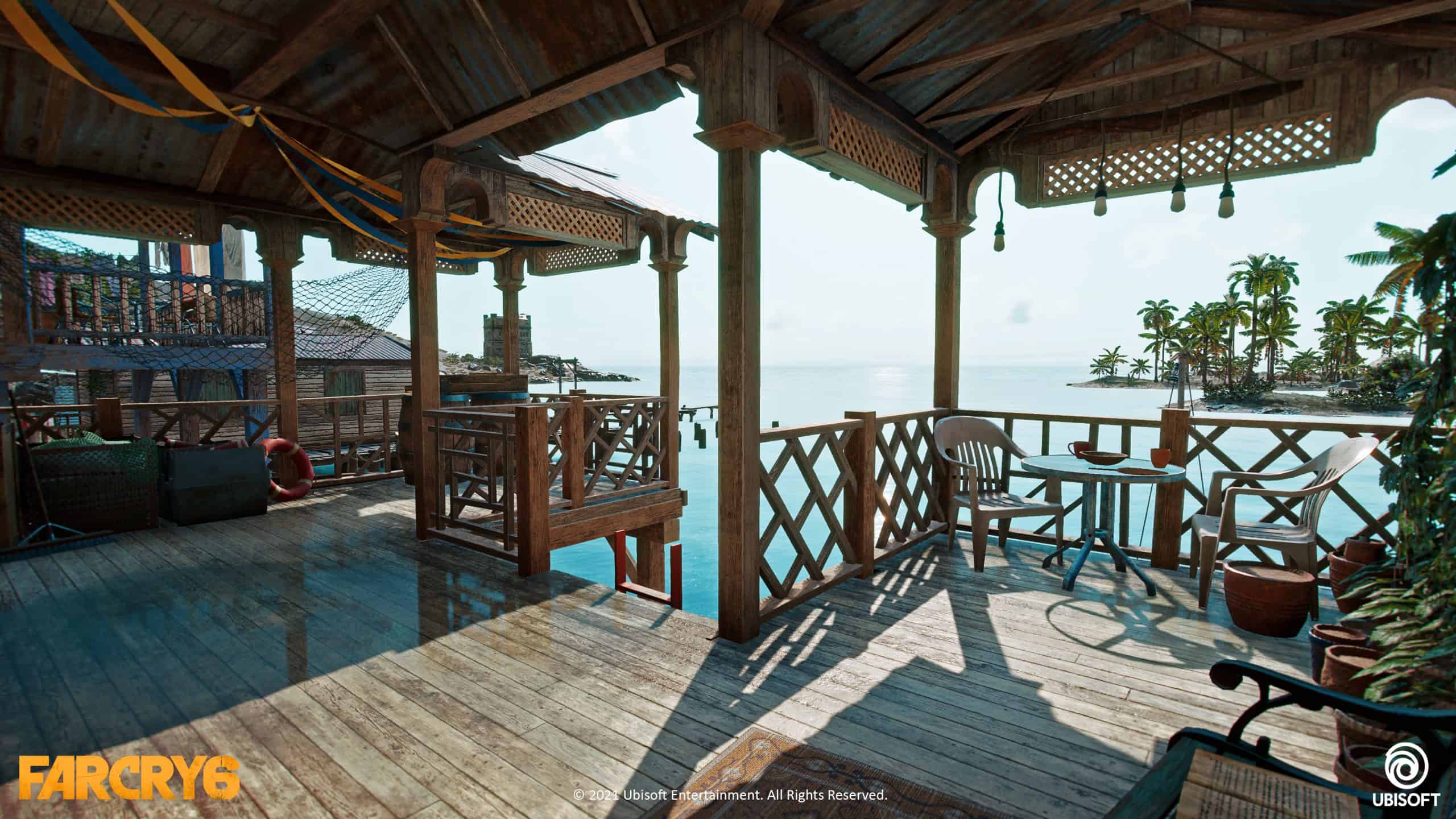 Far Cry 6 art, house on stilts over water
