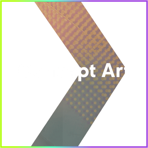 Concept Art heading overlayed on right arrow image in an outlined square with a green to purple gradient