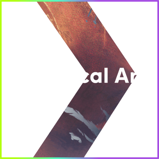 Technical Art heading overlayed on right arrow image in an outlined square with a green to purple gradient