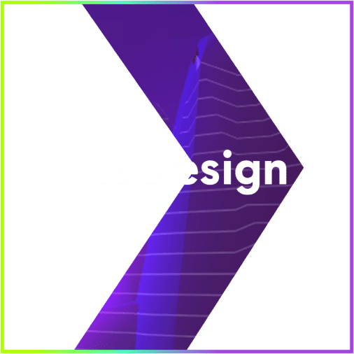 UX Design heading overlayed on right arrow image in an outlined square with a green to purple gradient